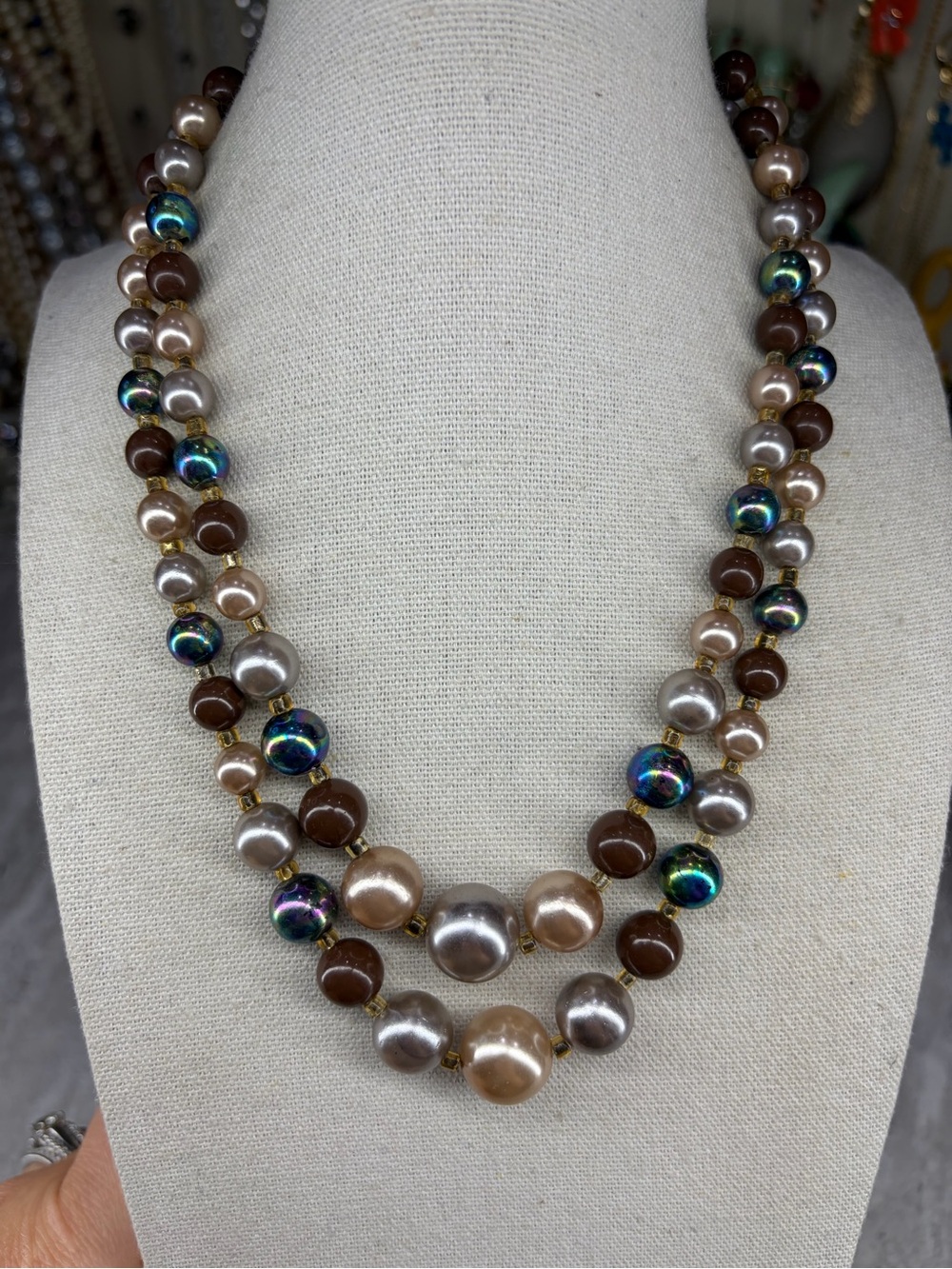 Vintage Double Strand Japan Necklace Beaded Jewelry Signed